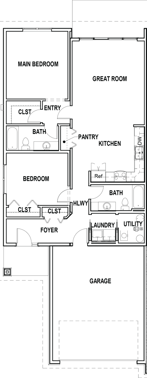 Floor plan for 2 beds, 2 baths, 1136 sqft